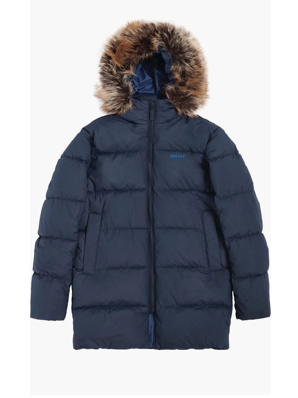 Barbour Kids Corbett Quilted Parka In Navy Blue - Size Medium Big Kid - Reemoly